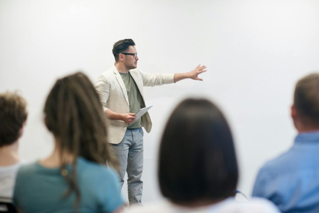 Teacher giving lecture