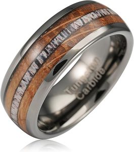 unique men's wedding band wood inlay